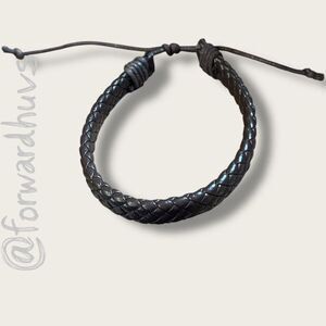 Adjustable Vegan Leather Bracelet – Dark Braided Cord with Sliding Knot Closure